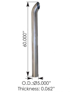 Труба глушителя верхняя часть алюминий OD=5" (127mm)/L=63" (1600mm) FTL, 87031
