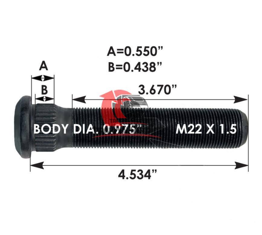 Шпилька колесная задняя OD=24.76mm/L=115.16mm/M22X1.5/VOLVO VNL/INTER 9200, 201.6156
